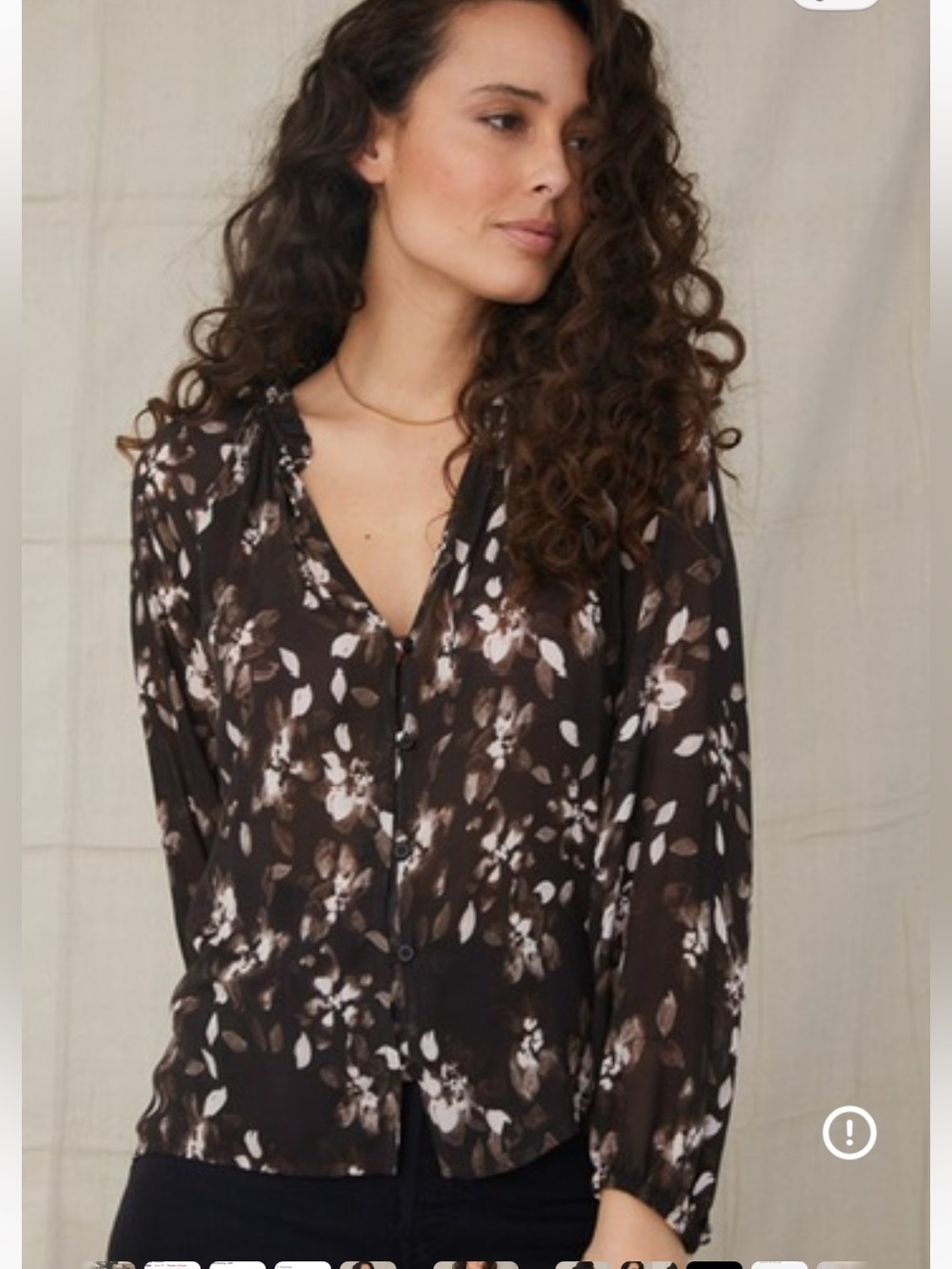Bella Dahl Floral Ruffle Neck Button Front Blouse XS
